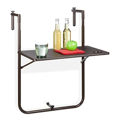 Afbeelding van Relaxdays Balkontafel verstelbaar hout bruine klaptafel hangtafel balkon inklapbaar