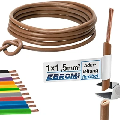 Afbeelding van Aderleiding enkele ader flexibel PVC kabel H07V K 1,5 mm² Kleur: bruin 10 m/15 m/20 m/25 m/30 m/35 m/40 m/45 m/50 m/55 m/60 m tot 100 vrij te kiezen