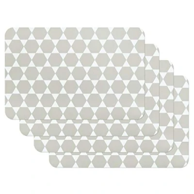 Afbeelding van Venilia Caline Grijs placemat, placemat voor eetkamer, hexagon vintage patroon, 4 delige set afwasbaar polypropyleen, geschikt levensmiddelen, 45 x 30 cm, stuks, 59042