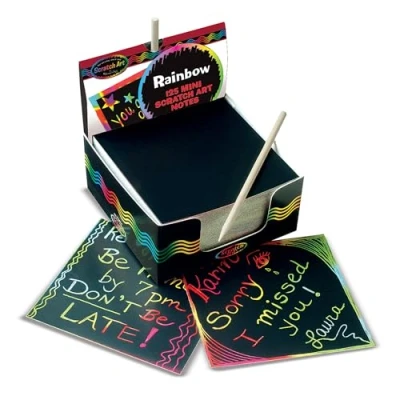 Afbeelding van Melissa &amp; Doug Scratch Art Doos met mini regenboog notitieblaadjes The Original (knutselset, houten kraspen, 125 blaadjes, voor meisjes en jongens kinderen van 4, 5, 6 jaar ouder)