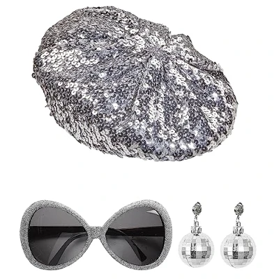 Afbeelding van Widmann Jaren 80 &amp; 90 Kostuum Hippe Zilveren Glitter Disco Accessoire Set Zilver Carnavalskleding Verkleedkleding