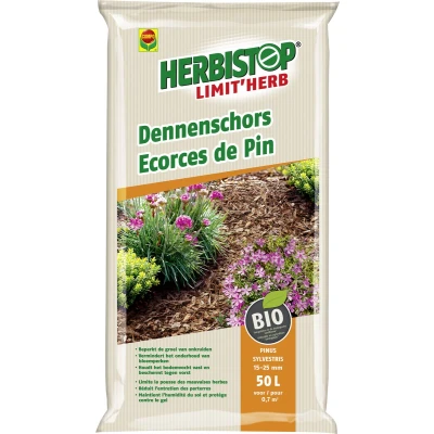 Afbeelding van Herbistop Limit&#039;Herb Dennenschors 100% natuurlijk type : pinus sylvestris 15 25 mm beperkt onkruidgroei zak 50L