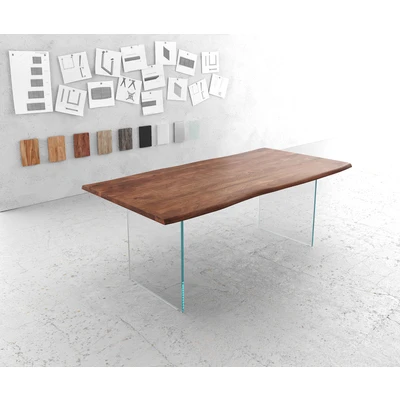 Afbeelding van Eettafel Edge acacia bruin 200x100 glas frame Live