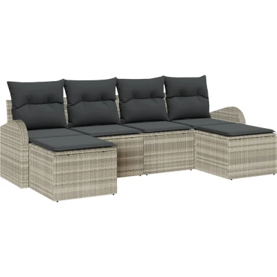 Afbeelding van vidaXL 6 Delige Tuin Sofa Set met Kussens Lichtgrijs Poly Rattan