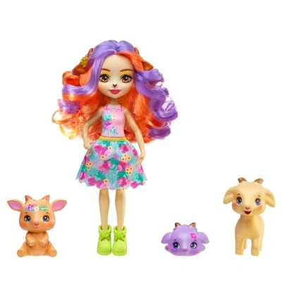 Afbeelding van Enchantimals Zon en Strand, dierenpop 3 geitenvriendjes, stylingspeelgoed met kleurrijke outfits, HXC00