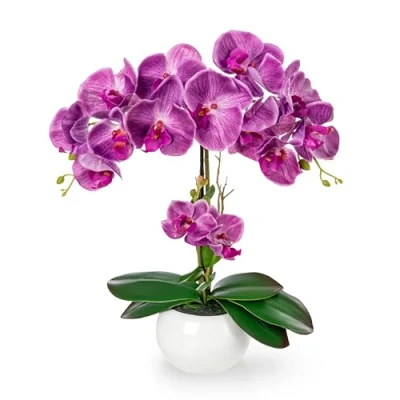 Afbeelding van PASCH® kunstorchideeën in hoogglans keramische pot (40 cm), kunstbloemen pot, als echt, kunstbloemen, orchidee