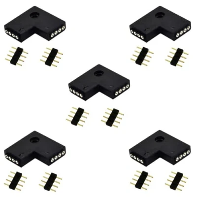 Afbeelding van 5 stuks LED strip L vorm snelverbinder, RGB 5050/3528/ 2835 hoekverbinder, 4 polig verbinder band verdeler splitter aansluiting stekker connector, zwart