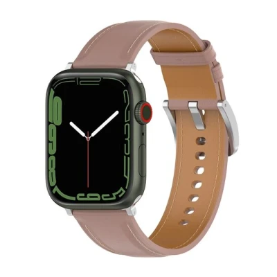 Afbeelding van Apple Watch Luxe leren bandje Oudroze Geschikt voor 38mm / 40mm 41mm 42mm