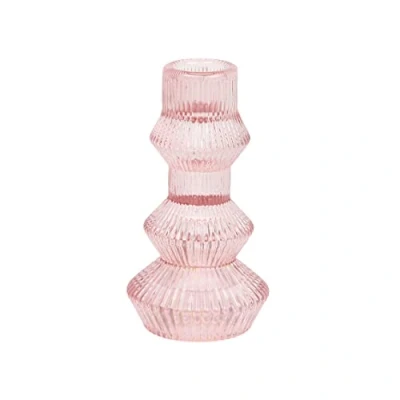 Afbeelding van Talking Tables Roze glazen kandelaar houder geribbeld 3 Tier Taper Candle Stand Kerst Tafel Decoraties, Home Decor, Accessoires, Indoor of Outdoor Dinner Party, Verjaardag, Bruiloft