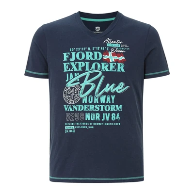 Afbeelding van Jan Vanderstorm T shirt NORDGER Plus Size met tekst donkerblauw