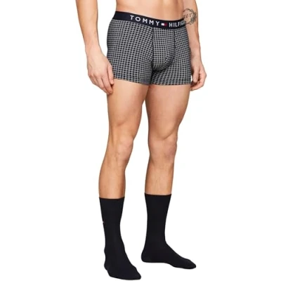 Afbeelding van Tommy Hilfiger Heren Trunk Print &amp; Sock Set Grid Check/Desert Sky XXL, Sky, XXL