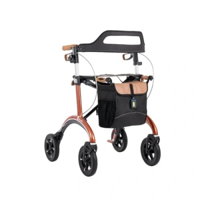 Afbeelding van Saljol Carbon rollator, 5,6 kg lichtgewicht rollator met zitting, tas, opvouwbare outdoor loophulp, zithoogte 62 cm, koper