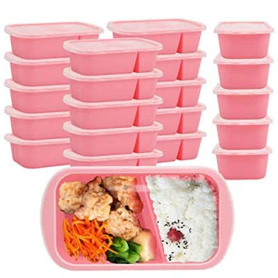 Afbeelding van ZENG Maalprepdozen, 20 stuks, 2 vaks, 1000 ml, herbruikbaar, BPA vrij, lunchbox met deksel, magnetronservies, vaatwasmachinebestendig, luchtdichte dekselsluiting, maaltijdvoorbereiddozen