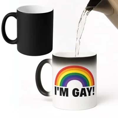 Afbeelding van I&#039;m Gay Rainbow Heat Change mok Grappige onbeleefde Bericht verschijnt terwijl het opwarmt Perfect nieuwigheid Gag Gift, Beste Geschenken en Pride Accessoires.