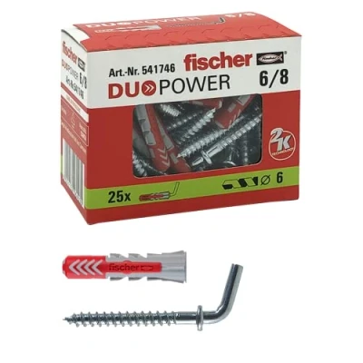 Afbeelding van Fischer Duopower 541746 pluggen met korte haak, grijs/rood, 25 stuks