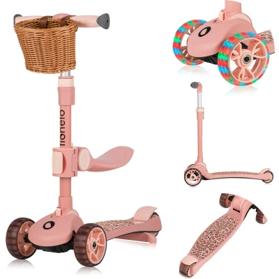 Afbeelding van lionelo Franky 2 in 1 fiets en step voor kinderen tot 50 kg, geschikt van 7 jaar, met verstelbare zitting stuur, led wielen, versterkt frame, antislip stavlak, mand (roze, Franky)