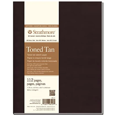 Afbeelding van Strathmore 400 getinte 118gsm papier zachte kaft schetsboek, fijne korrel, 7,7 x 9,7 inch, 56 vellen, ideaal voor professionals en studenten