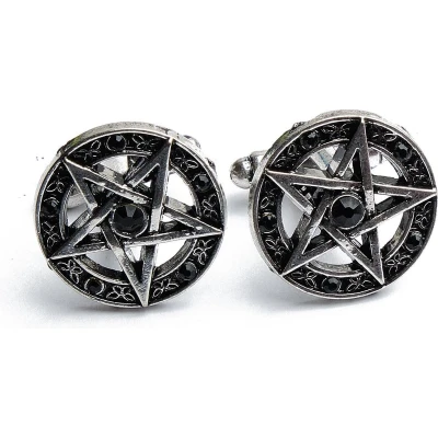 Afbeelding van Manchetknopen Pentagram met Zwarte Stenen