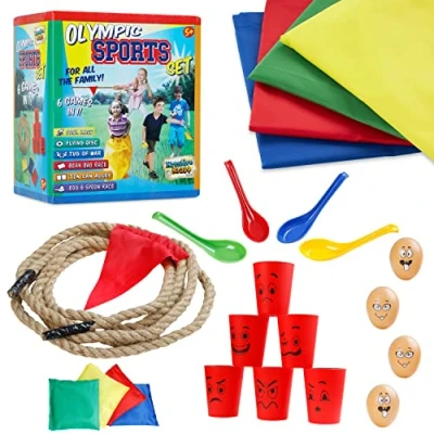 Afbeelding van Buitenspellen voor kinderen en volwassenen, 6 in 1 of 3 1, PE sportdagzak, race, vliegende schijf, touwtrekken van oorlog, gooiende bonenzakken, blikje, steeg, ei lepel, race ring gooien (6