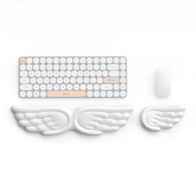 Afbeelding van Angel Wings Toetsenbord en Muis Polssteun, Ergonomische Zachte Memory Foam Polssteun Voor Computer Laptop Thuiskantoorgaming white
