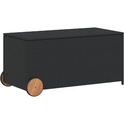 Afbeelding van Tuinbox met wielen 190 L poly rattan zwart
