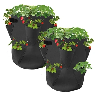 Afbeelding van Spetebo Aardbei plantenzak set van 2 vilt, 45 x 35 cm, voor aardbeien en kleine groenten, tuin, balkon, plantenzak, zak aardbeien, knoflook, uien kruiden