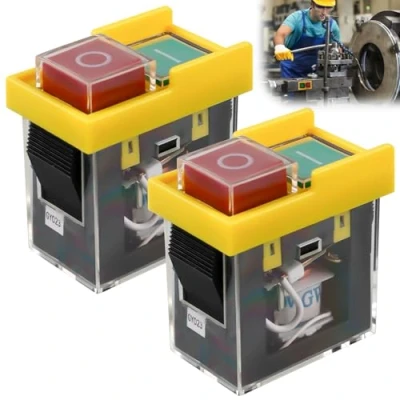 Afbeelding van 2 stuks universele veiligheidsschakelaars KJD6 5E4 250 V 6 A, elektromagnetische schakelaar, beschermingsklasse IP55 drukknopschakelaar, machineschakelaar, bescherming tegen stroomuitval, magnetische