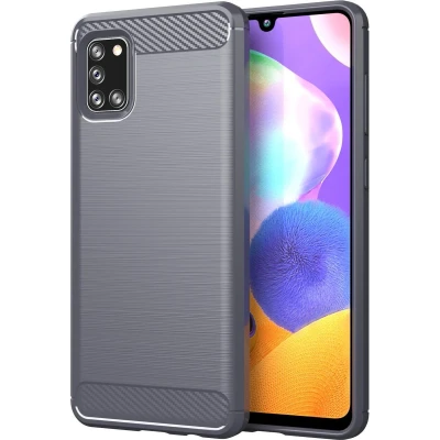 Afbeelding van Cadorabo Hoesje geschikt voor Samsung Galaxy A31 in BRUSHED GRIJS Beschermhoes van flexibel TPU siliconen roestvrij staal carbonvezel look Case Cover