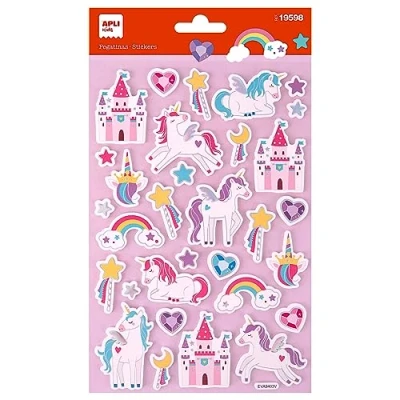 Afbeelding van APLI Kids 19598 Maxi Eenhoorn Stickers 1 vel met 32 permanente lijmstickers, ideaal voor scrapbooking, decoratie of doe het zelf