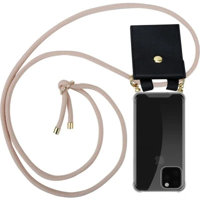 Afbeelding van Cadorabo Hoesje geschikt voor Apple iPhone 11 PRO MAX in PEARLY ROSE GOUD Silicone Mobiele telefoon ketting beschermhoes met gouden ringen, koordriem en afneembare etui