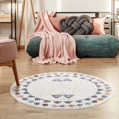 Afbeelding van Vloerkleed Focus Anime Hoogpolig Fluffy Scandinavisch Multikleur Creme 120 cm Rond Polypropyleen Tapijtenloods