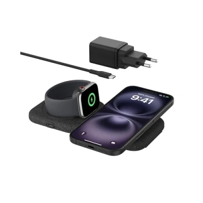 Afbeelding van Belkin BoostCharge Pro MagSafe oplader, 2 in 1 magnetisch reislaadstation (15W), inklapbare Qi2 gecertificeerde draadloze lader, compatible laadstation voor iPhone 16, Apple Watch 10, AirPods