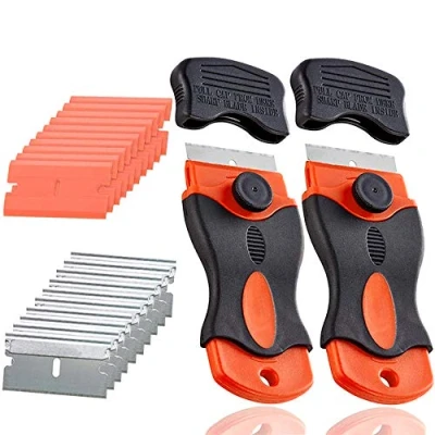Afbeelding van QitinDasen 2 stuks premium mini schraper, 3,5 cm, glaskeramische met 10 stalen messen en kunststof messen, voor het verwijderen van lijm, verf