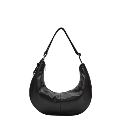 Afbeelding van LIEBESKIND BERLIN Leren Schoudertas Moon Sheep Natural Hobo Bag Black Zwart