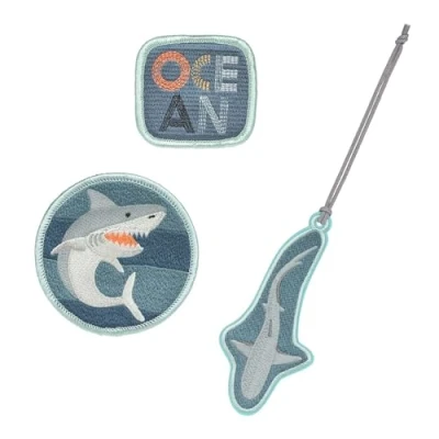 Afbeelding van LÄSSIG Set van 3 hangers en patches, met drukknop, schoolpatches, Shark Ocean Edition, blauw, Eén maat, tashanger