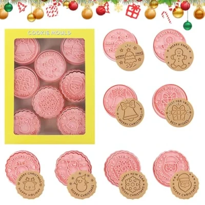Afbeelding van Viilich 8 stuks kerstkoekjessnijders, uitsteekvormpjes voor Kerstmis, plastic koekjessnijder, fondant, taartdecoratie, koekjesbakvorm, 3D doe het zelf, koekjesdeeg, fondant (E)