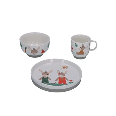 Afbeelding van Sterntaler Baby Unisex kinderservies set porseleinen servies 3 delig ezel ontbijtset, babyservies, kinderbord wit