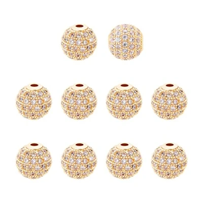 Afbeelding van NBEADS 1 doos met 10 stuks mm kristallen kubieke zirkonia effenen micro instelling ronde kralen disco bal spacer messing armband connector bedels voor sieraden maken, goud
