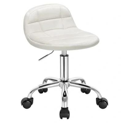 Afbeelding van WOLTU Bureaukruk met wieltjes, make uptafel stoel in hoogte verstelbaar, rolkruk lage rugleuning, werkkruk, zithoogte 43,5 55 cm, fluweel, crèmewit, BS131 cm