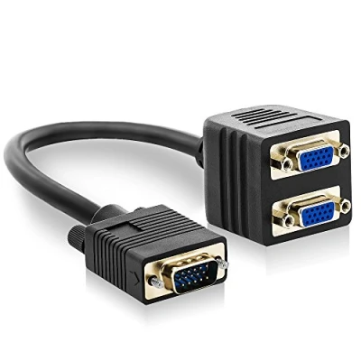 Afbeelding van deleyCON S VGA Y Adapter Kabelverdeler Stekker naar 2x Bus EEN Signaal 2 Monitoren Vergulde Stekkercontacten Zwart