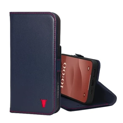 Afbeelding van TORRO Case Compatibel met iPhone 15 Pro Premium lederen portemonneehoes standaard en kaartsleuven (Compatibel officiële MagSafe opladers) (Marineblauw)