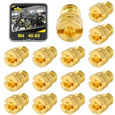 Afbeelding van Area1 Universele carburateursproeierset, 15 stuks, M4, 4 mm, 40, 44, 46, 48, 50, 52, 54, 56, 58, 60, 65, 70, 75, 80, 85, voor GY6 China 4T 139 QMB/QMA (type M4/40 85) stuks. k)