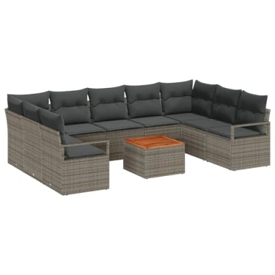 Afbeelding van vidaXL 10 delige tuin sofa set met kussens grijs poly rattan acacia