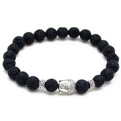 Afbeelding van Memphis kralen armband Lavasteen Buddha Zilverkleurig