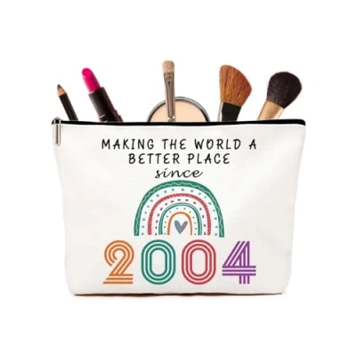 Afbeelding van Verjaardagscadeaus voor vrouwen Verjaardagscadeau Regenboog Cosmetische Tassen, Gepersonaliseerd Jaar Oude Dame Cadeau Mama, Oma, Beste Vriend, 2004, 2004
