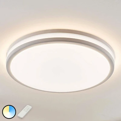 Afbeelding van Lindby LED plafondlamp met dimmer 1licht acryl, metaal H: 7.5 cm wit Inclusief lichtbron