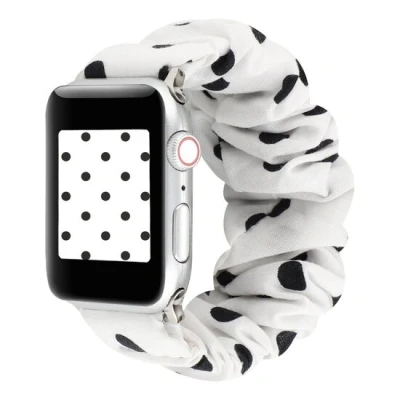 Afbeelding van Apple Watch Elastisch scrunchie nylon bandje Zwarte stippen Geschikt voor 38mm / 40mm 41mm