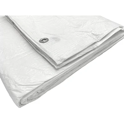 Afbeelding van SKIR&#039;CO Wit dekzeil, 2 x 3 m, waterdicht, 55 g/m² vel met oogjes, beschermlaken, autohoes, multifunctioneel zeil