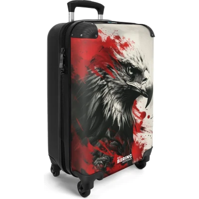 Afbeelding van NoBoringSuitcases.com® Handbagage koffer lichtgewicht Reiskoffer trolley Zwart wit adelaar met rode verf Rolkoffer wieltjes Past binnen 55x40x20 en 55x35x25