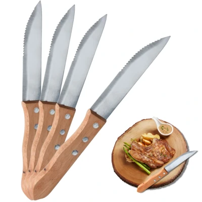 Afbeelding van Cheqo® RVS Steakmessen Set Messenset Tafelmessen BBQ Messen Vleesmessen Steakmessenset Vaatwasserbestendig 4 Stuks 24 cm